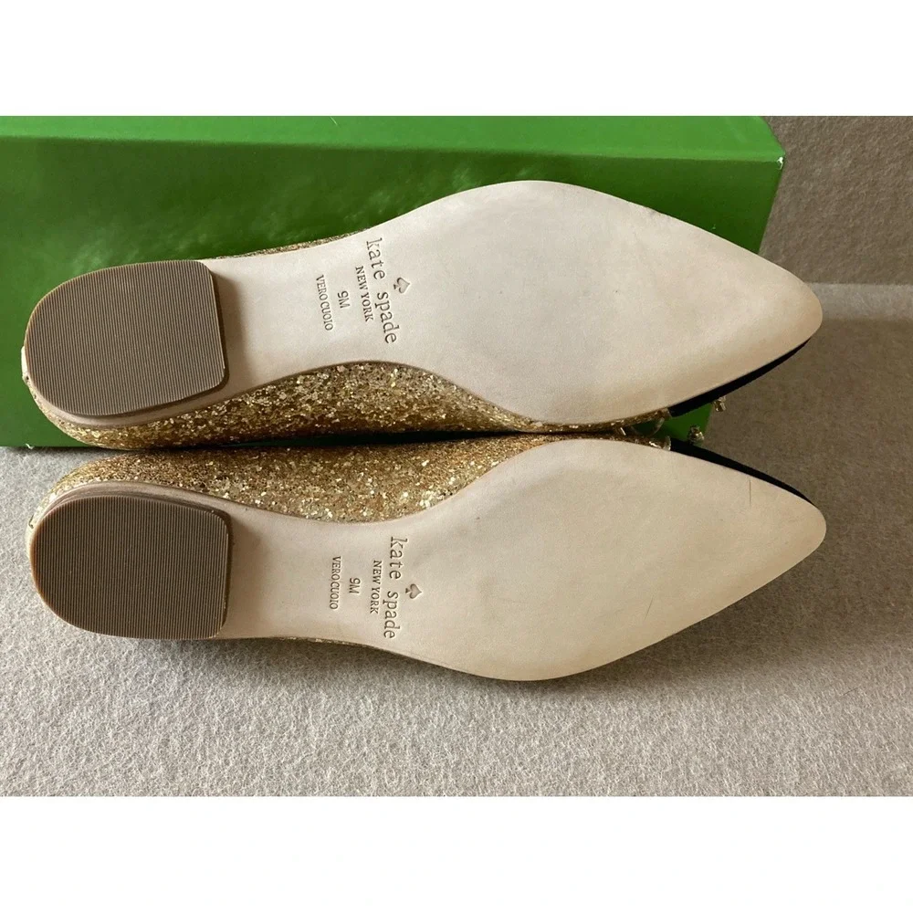 Kate Spade New York Nella Flats Size 9 Gold Glitter Black Toe‎ w/ Box